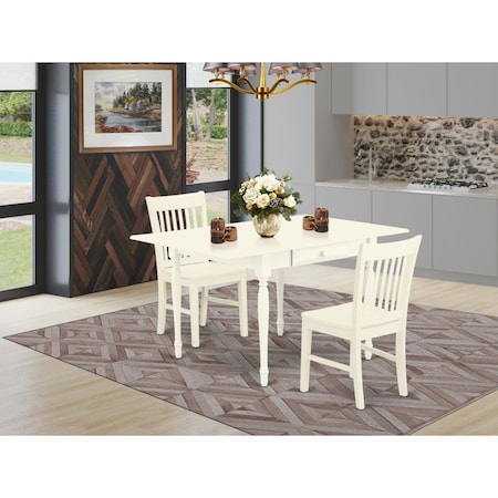 East West Furniture 3 Piece Monza Dining Kitchen Table Set - Linen White MZNO3-LWH-W